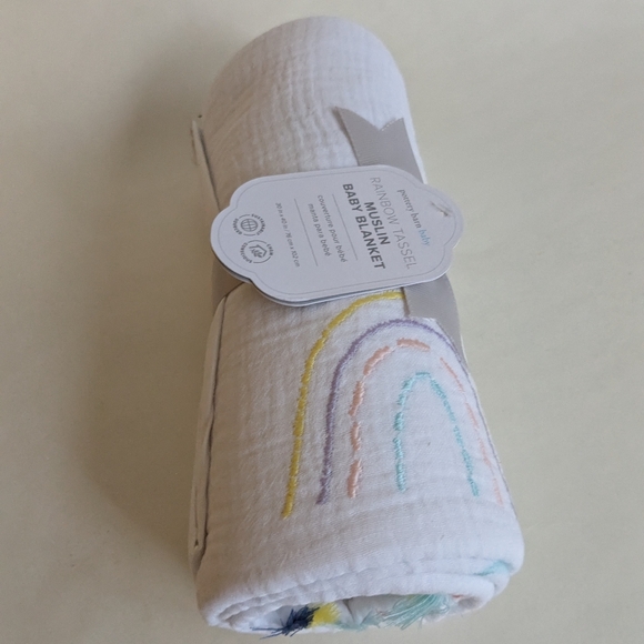 Pottery Barn Kids Rainbow Tassel Muslin Baby Blanket NWT - Picture 9 of 15
